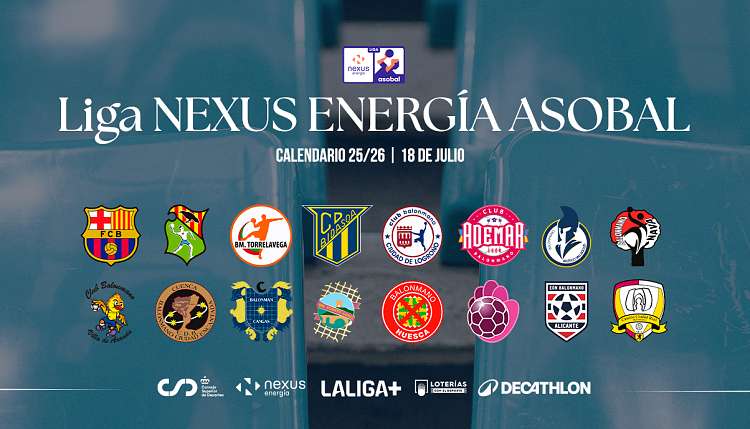 El calendario de la Liga NEXUS ENERGÍA ASOBAL 25/26, disponible a partir de este viernes 18 de julio